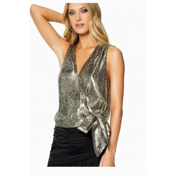 RAMY BROOK PRINTED NORAH METALLIC TOP  Party Blouse Sparkle Shimmer Elegant XS - Picture 1 of 5